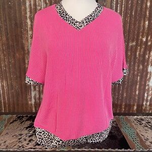 Pink Leopard Trim Women's Top